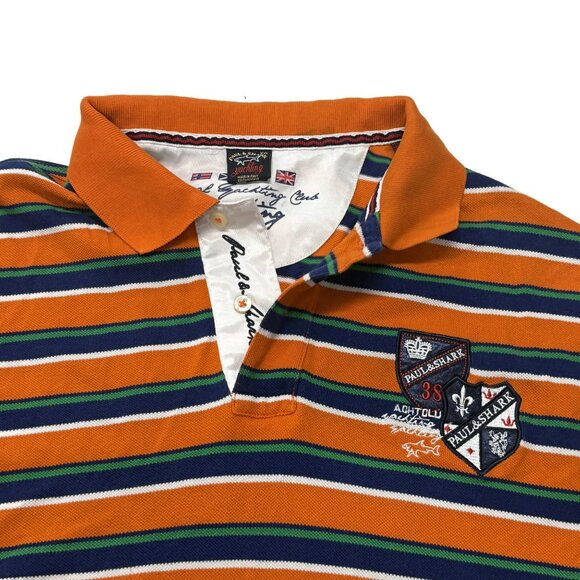 Paul & Shark Polo Shirt Womens XXL Short Sleeve Orange Striped Crest Logo Patch - Picture 9 of 9